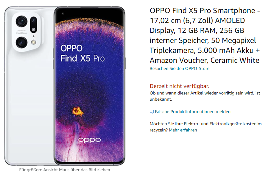 Das OPPO Find X5 Pro Smartphone Amazon